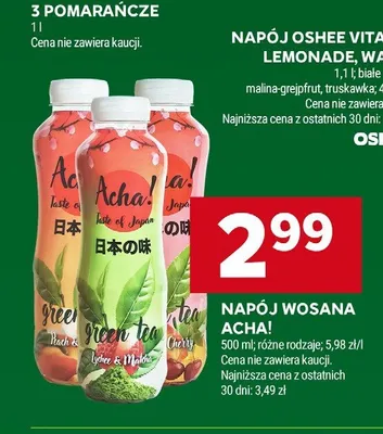 Napój Wosana Acha! Lychee & Matcha promocja w Stokrotka
