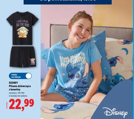Piżama dziewczęca z bawełny Disney Stitch promocja w Lidl