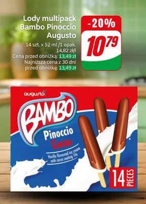 Lody multipack Bambo Pinoccio Augusto 14-pak 52 ml promocja w Dino