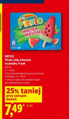 Lody arbuzowe na patyku NESTLÉ Pirulo 4-pak promocja w Lidl