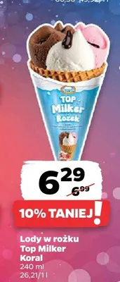 Lody w rożku Top Milker Koral promocja w Netto