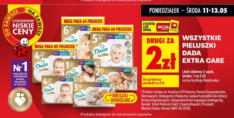Pieluszki Dada Extra Care 4 promocja w Biedronka