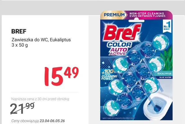 Zawieszka do WC Bref Color Auto Active Eukaliptus promocja w Rossmann