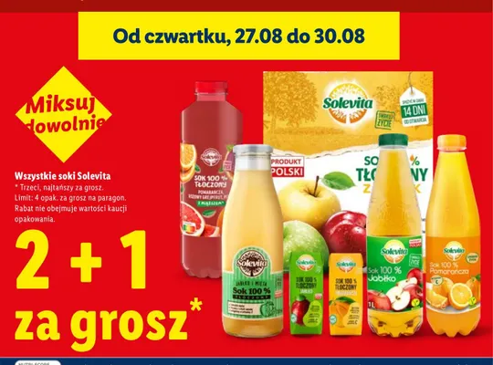 Sok pomarańcza Solevita 100% promocja w Lidl
