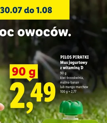 Mus jogurtowy z witaminą D Pilos Piratki mango-marchew promocja w Lidl
