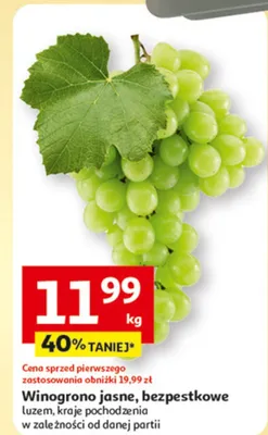 Winogrono jasne, bezpestkowe luzem, kraj pochodzenia w zależności od danej partii promocja w Auchan
