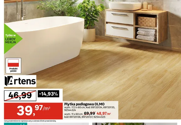 Płytka podłogowa Artens OLMO 11x60cm promocja w Leroy Merlin