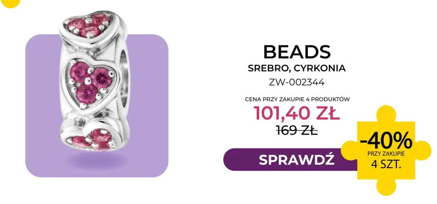 Beads srebro cyrkonia ZW-002344 Briju promocja w Briju