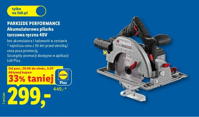 Akumulatorowa pilarka tarczowa ręczna 40V Parkside Performance promocja w Lidl