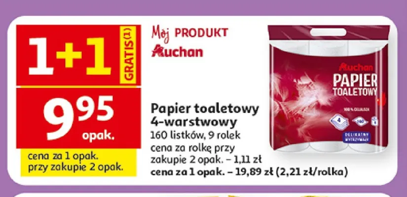 Papier toaletowy 4-warstwowy Auchan promocja w Auchan
