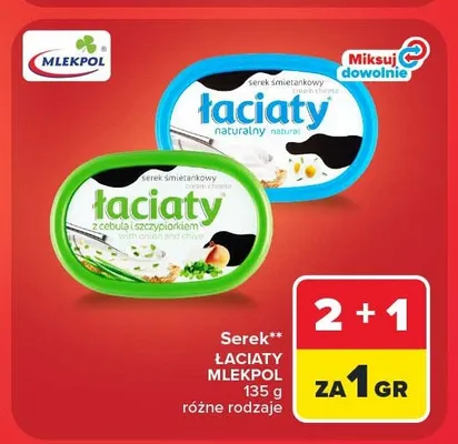Serek śmietankowy Łaciaty z cebulą i szczypiorkiem Mlekpol promocja w Carrefour