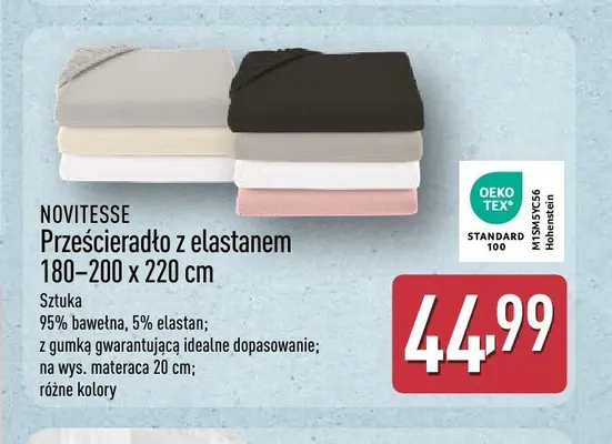 Prześcieradło z elastanem Novitesse 180-200x220 cm promocja w Aldi