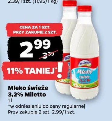 Mleko świeże 3,2% Miletto promocja w Netto