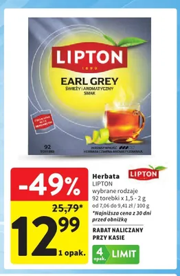 Herbata czarna Earl Grey Lipton promocja w Intermarche