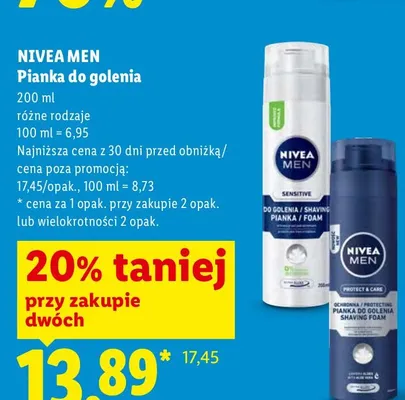 Pianka do golenia Nivea Men Protect & Care promocja w Lidl