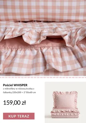 Pościel Whisper z mikrofibry w różową kratkę z falbanką 220x200 + 2*50x60 cm promocja w Homla