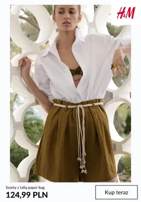 Szorty z talią paper bag H&M promocja w H&M