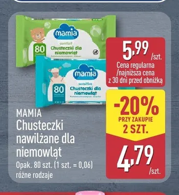 Chusteczki nawilżane dla niemowląt Mamia promocja w Aldi