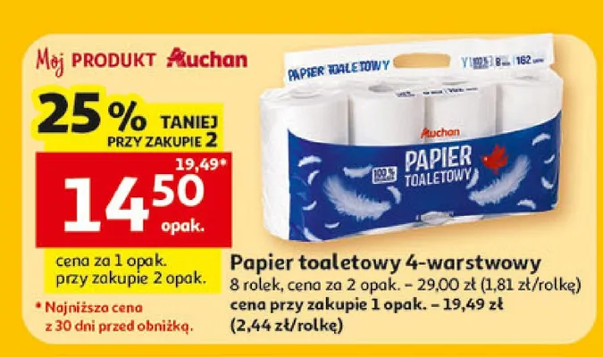 Papier toaletowy 4-warstwowy Auchan promocja w Auchan