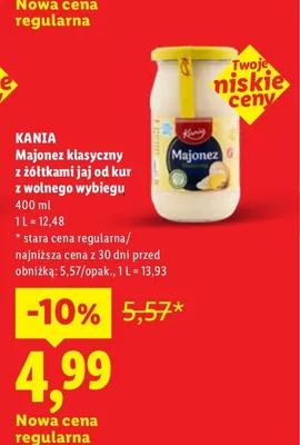 Majonez klasyczny z żółtkami jaj od kur z wolnego wybiegu Kania promocja w Lidl