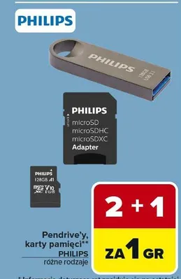 Pendrive'y, karty pamięci PHILIPS różne rodzaje promocja w Carrefour