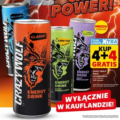 Napój energetyzujący Crazy Wolf Limetten promocja w Kaufland