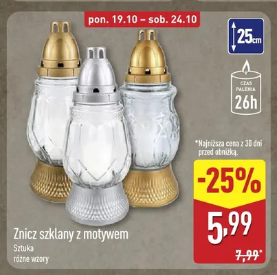 Znicz szklany z motywem promocja w Aldi