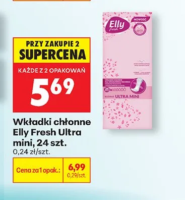 Wkładki chłonne Elly Fresh Ultra mini 24szt. promocja w Biedronka