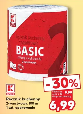 Ręcznik kuchenny papierowy Basic 2-warstwowy 100m promocja w Kaufland