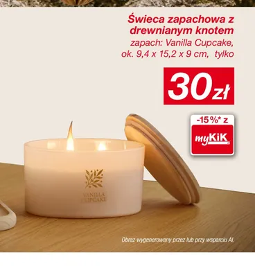 Świeca zapachowa z drewnianym knotem Vanilla Cupcake promocja w KiK