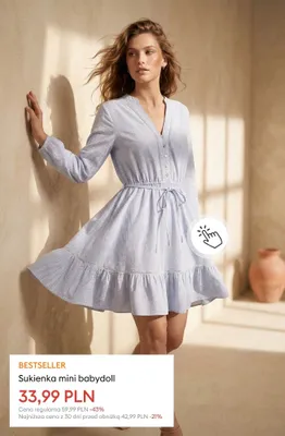 Sukienka mini babydoll promocja w Sinsay