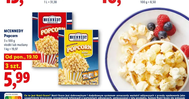 Popcorn słodki 3-pak McEnnedy promocja w Lidl