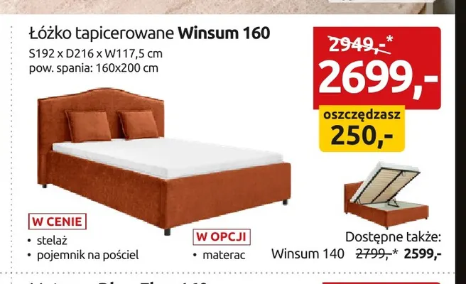 Łóżko tapicerowane Winsum 140 promocja w Black Red White