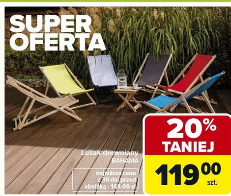 Leżak drewniany różne rodzaje promocja w Carrefour