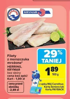 Filety z morszczuka mrożone bez skóry Herring Krymar promocja w Carrefour