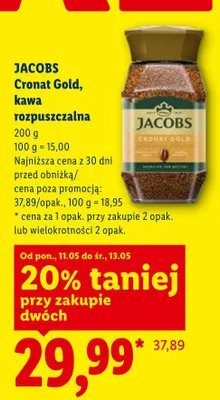 Kawa rozpuszczalna Jacobs Cronat Gold promocja w Lidl