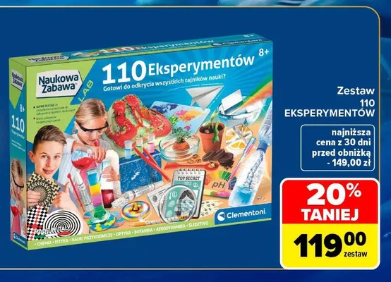Zestaw 110 eksperymentów Clementoni promocja w Carrefour