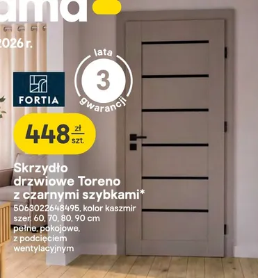 Skrzydło drzwiowe Toreno z czarnymi szybkami Fortia promocja w Castorama