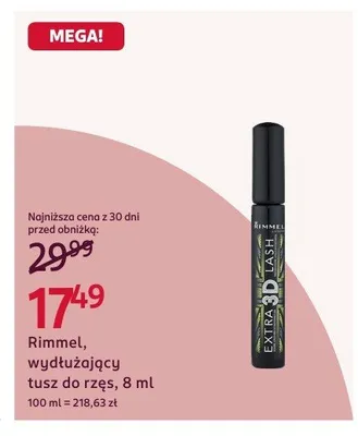 Tusz do rzęs Rimmel, wydłużający, 8 ml promocja w Rossmann