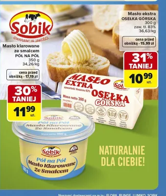 Masło ekstra Osełka Górska Sobik zaw. tł. 83% promocja w Carrefour