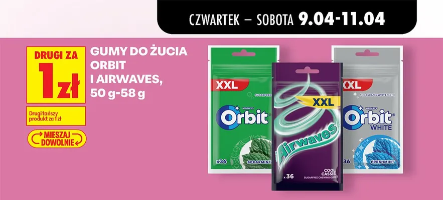 Gumy do żucia Orbit i Airwaves 50-58 g promocja w Biedronka