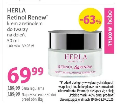 Krem z retinolem do twarzy na dzień Herla Retinol Renew promocja w Hebe