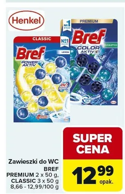 Zawieszki do WC BREF PREMIUM 2x50 g, CLASSIC 3x50 g promocja w Carrefour Market