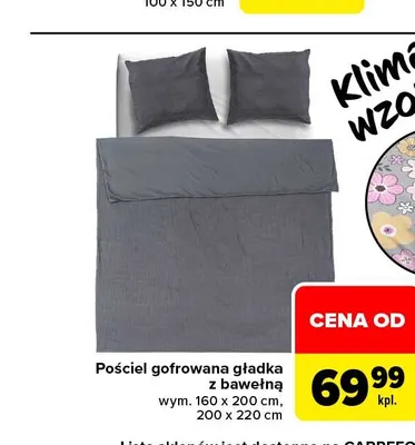 Pościel gofrowana gładka z bawełną 160x200 cm promocja w Carrefour