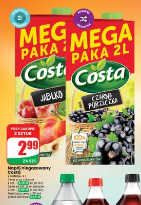 Napój niegazowany Costa Czarna Porzeczka promocja w Dino