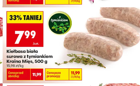 Kiełbasa biała surowa z tymiankiem Kraina Mięs promocja w Biedronka