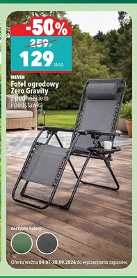 Fotel ogrodowy Meven Zero Gravity z podnóżkiem i podstawką promocja w Biedronka