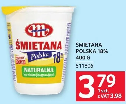 Śmietana Polska 18% Mlekovita 400 g promocja w Selgros