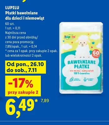 Płatki bawełniane dla dzieci i niemowląt Lupilu promocja w Lidl