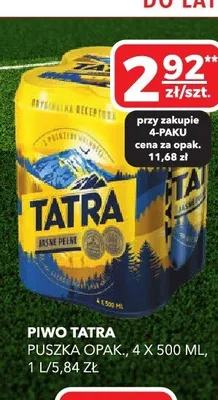 Piwo Tatra Jasne Pełne 4-pak 500ml promocja w Top Market